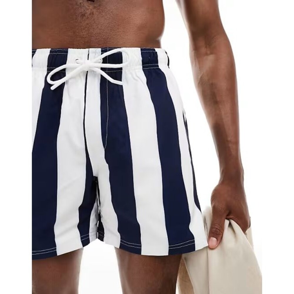 COTTON ON Swim Trunks Mens White Navy Blue Stripe Drawstring Shorts